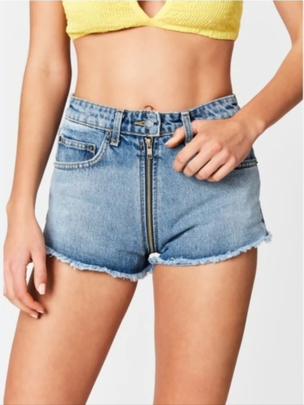 Carmar Helen Exposed Zipper Denim Shorts Size 27 Festival Edgy Cheeky